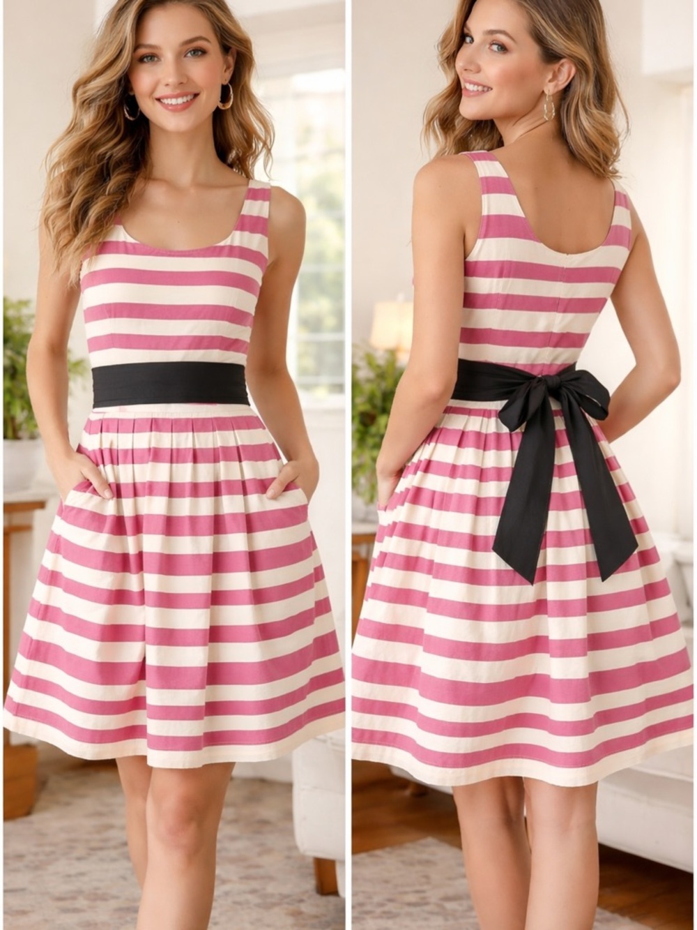 Corey Lynn Calter Dress Sz‎ 6 Pink Stripe Fit Flare Pockets Anthropologie Style